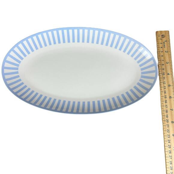 Round House Sicily Stripe Serving Platter White Blue Stripes Oval New Bone China - Picture 8 of 8